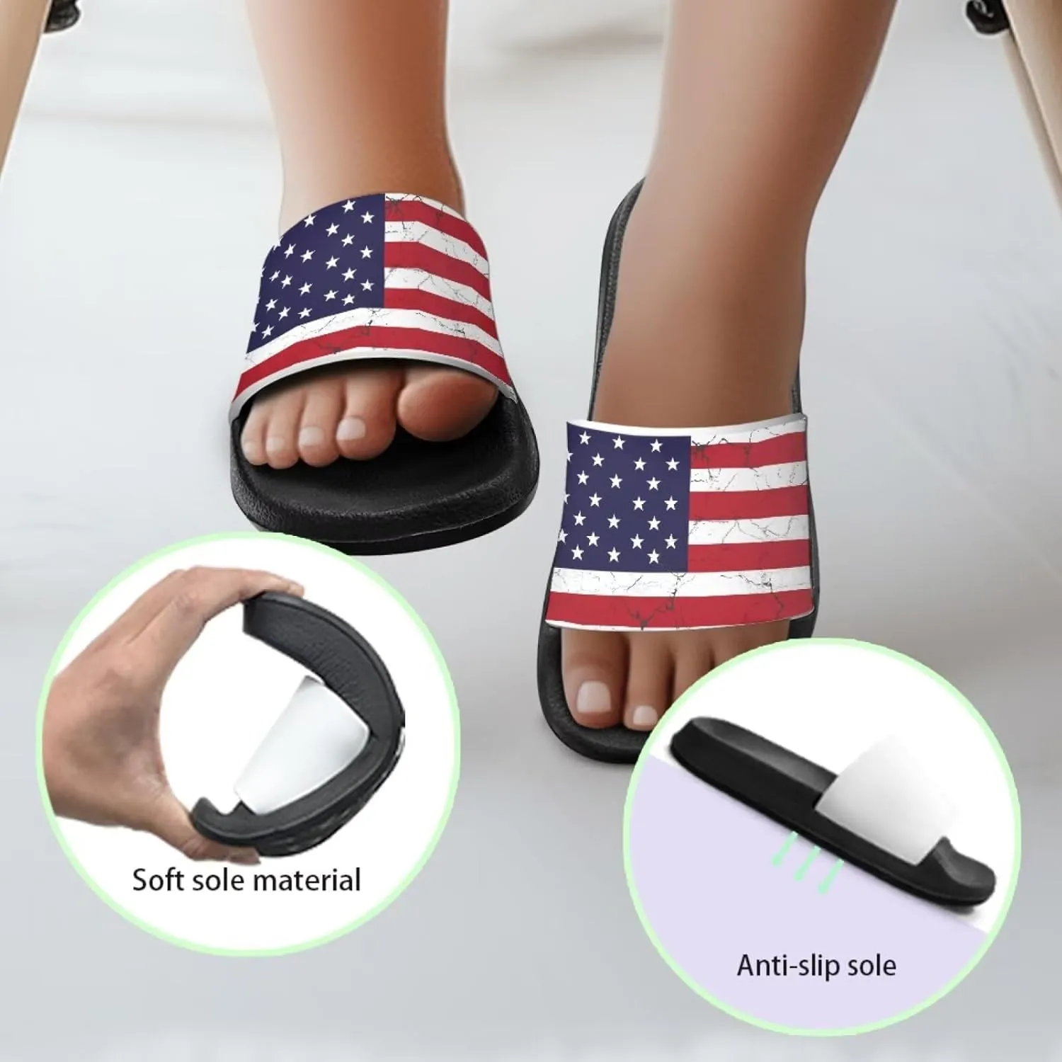American Flag Slides Kids Sandals with Non-Slip Boys Girls Summer Casual House Shower Shoes