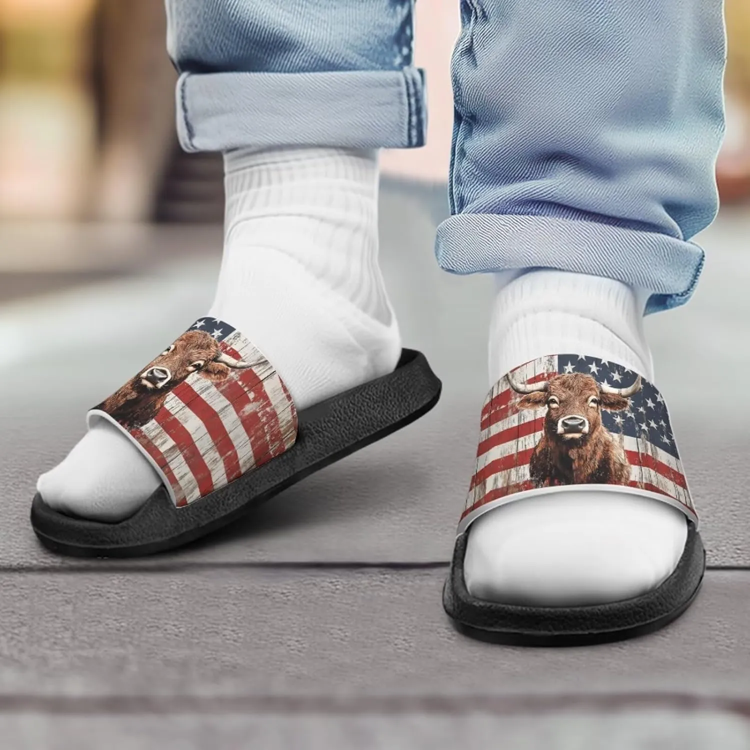 American Flag Slides Kids Sandals with Non-Slip Boys Girls Summer Casual House Shower Shoes