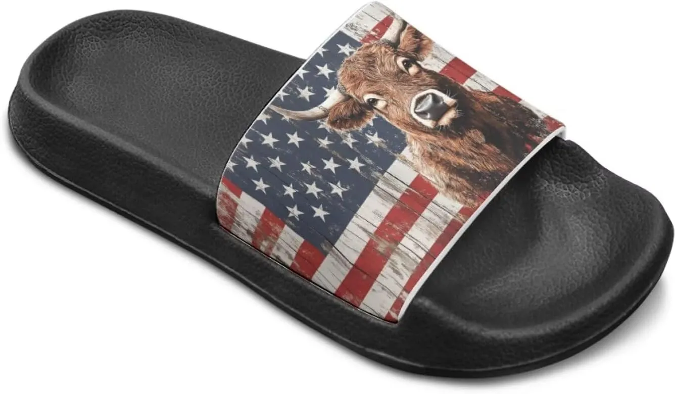 American Flag Slides Kids Sandals with Non-Slip Boys Girls Summer Casual House Shower Shoes