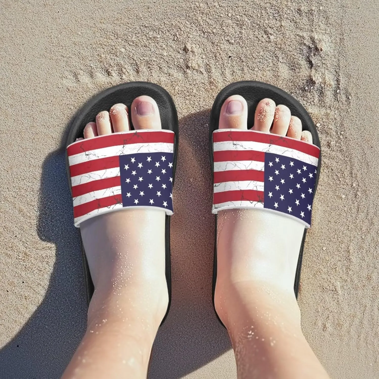 American Flag Slides Kids Sandals with Non-Slip Boys Girls Summer Casual House Shower Shoes