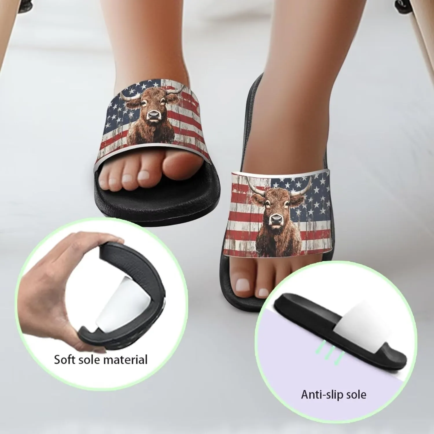 American Flag Slides Kids Sandals with Non-Slip Boys Girls Summer Casual House Shower Shoes