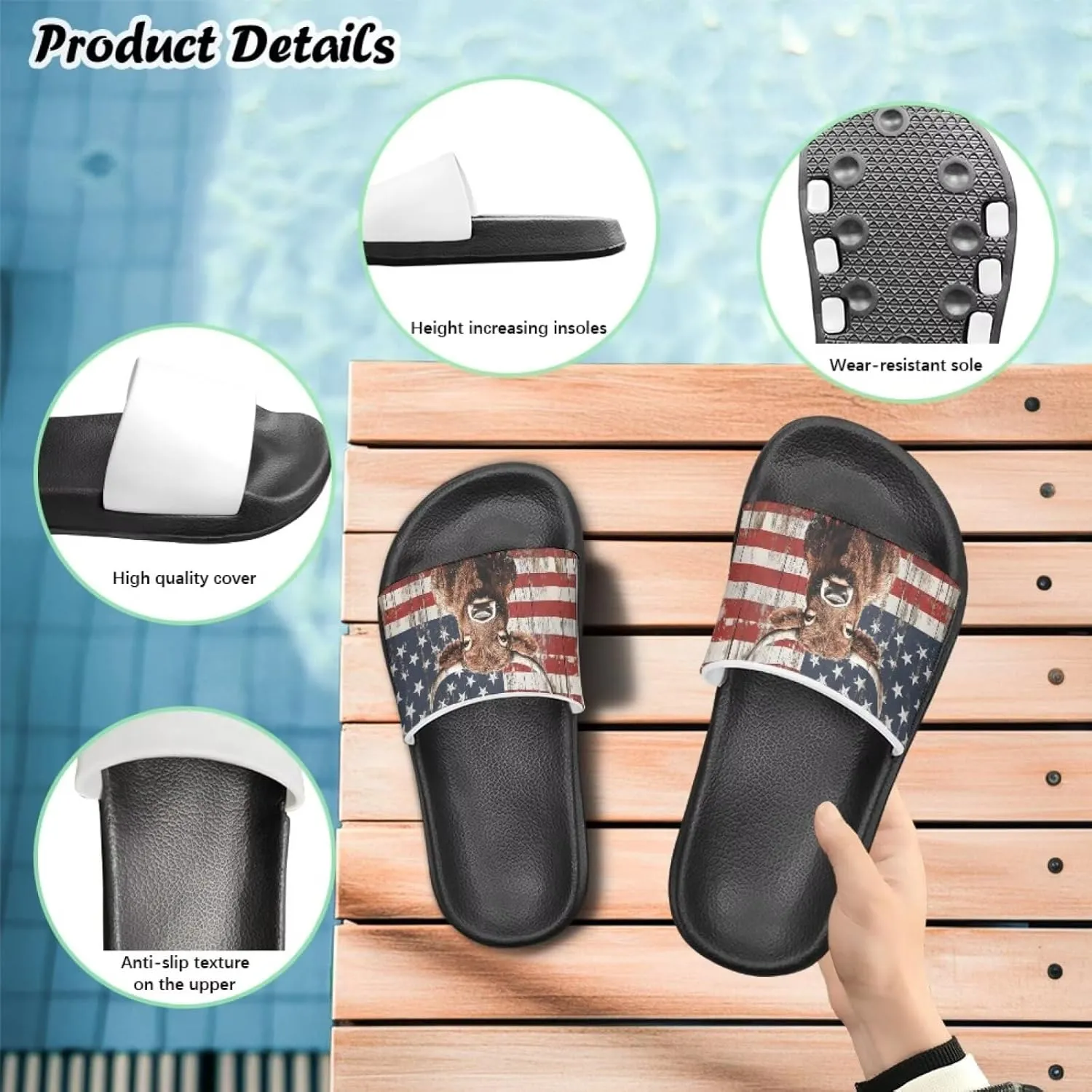 American Flag Slides Kids Sandals with Non-Slip Boys Girls Summer Casual House Shower Shoes