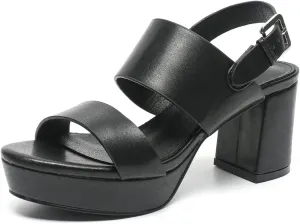 Amoji Women 3 Inch Block Heels Platform Strap Chunky Heeled Sandals 328