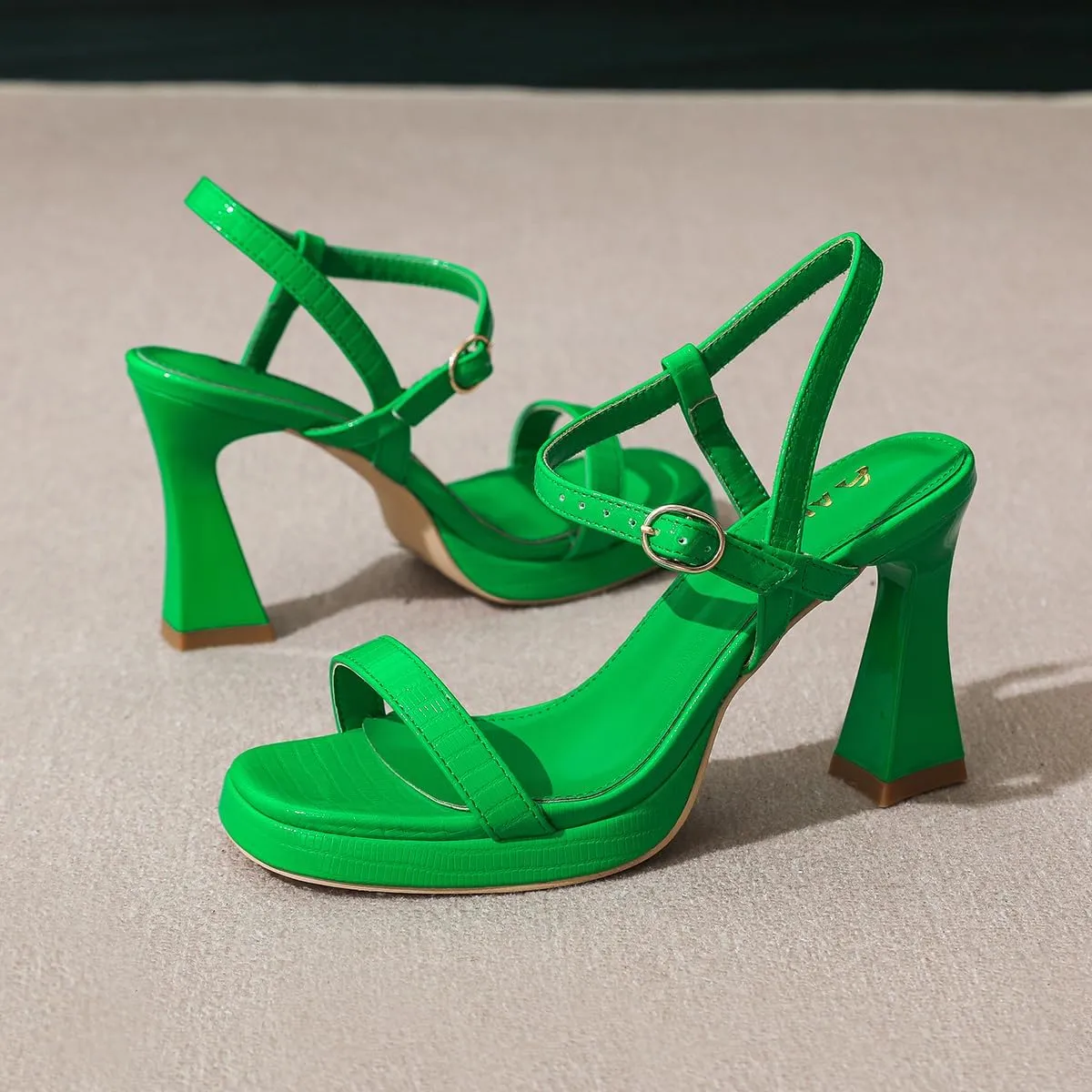 Amoji Women 4 Inches Heels Lady Platform Heeled Sandals Ankle Strap FZ323
