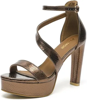 Amoji Women's Block Heels 4 Inch Platform Ankle Strap Lady Heeled Sandals FZ325