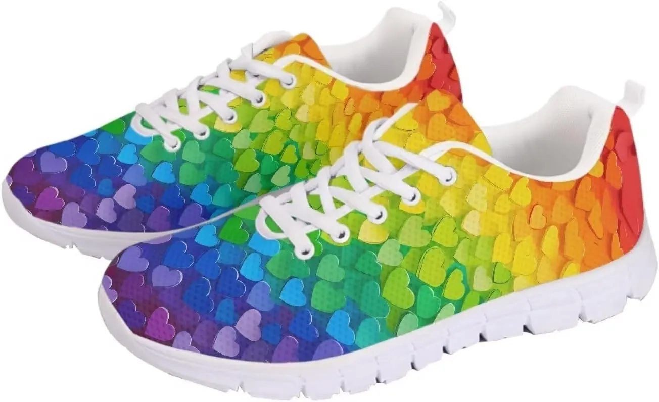 AmzPrint Colorful Walking Shoes White Sole LGBT Flag Rainbow Flag Pride Flag Print Shoes for Women Fashion Casual Sneakers