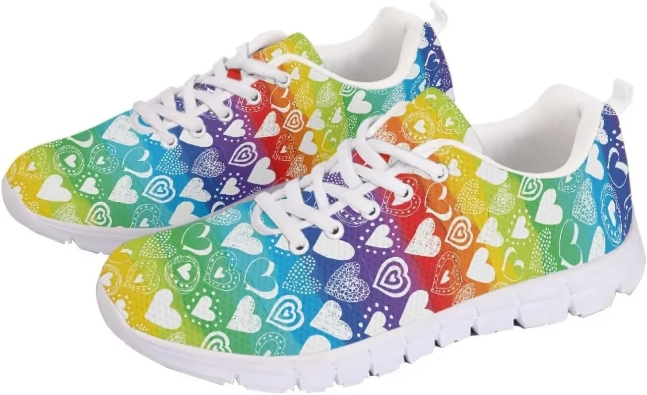 AmzPrint Colorful Walking Shoes White Sole LGBT Flag Rainbow Flag Pride Flag Print Shoes for Women Fashion Casual Sneakers