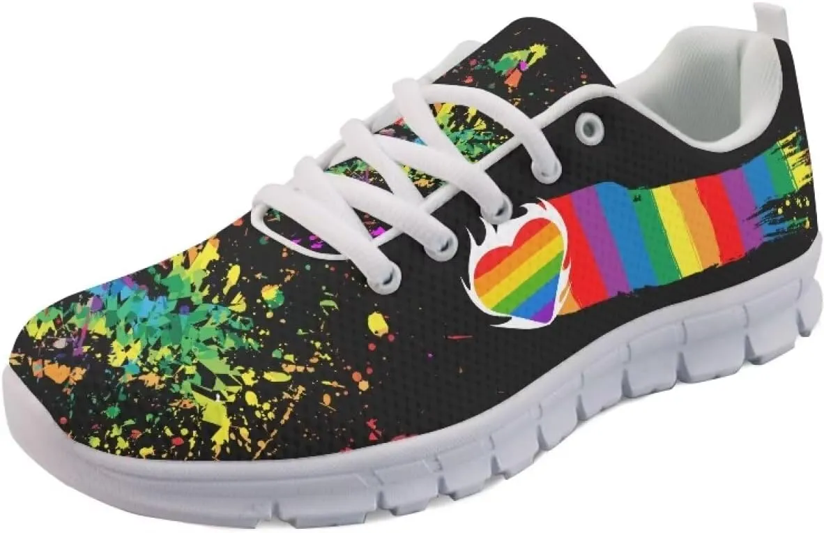 AmzPrint Colorful Walking Shoes White Sole LGBT Flag Rainbow Flag Pride Flag Print Shoes for Women Fashion Casual Sneakers