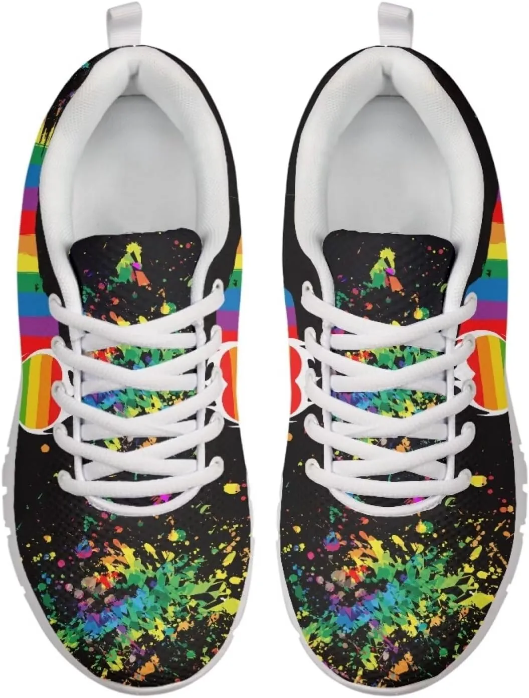 AmzPrint Colorful Walking Shoes White Sole LGBT Flag Rainbow Flag Pride Flag Print Shoes for Women Fashion Casual Sneakers