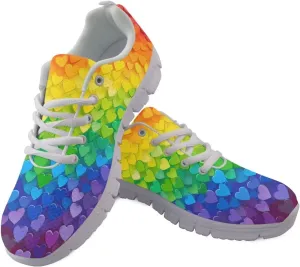 AmzPrint Colorful Walking Shoes White Sole LGBT Flag Rainbow Flag Pride Flag Print Shoes for Women Fashion Casual Sneakers