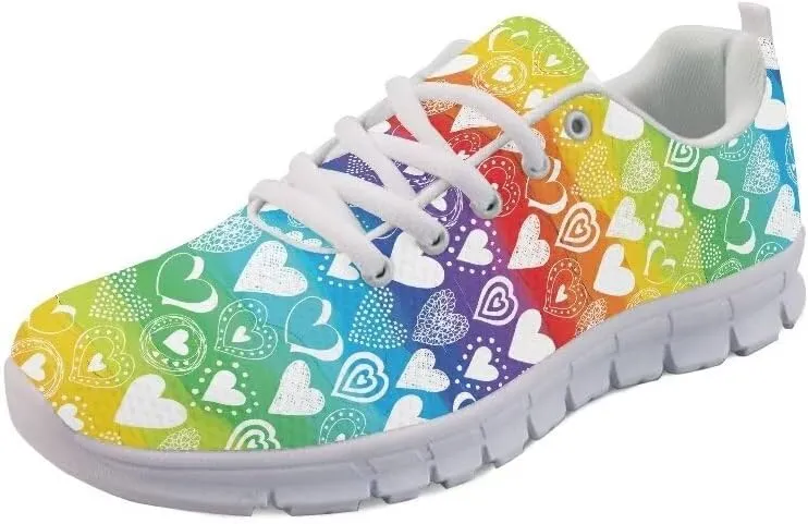AmzPrint Colorful Walking Shoes White Sole LGBT Flag Rainbow Flag Pride Flag Print Shoes for Women Fashion Casual Sneakers