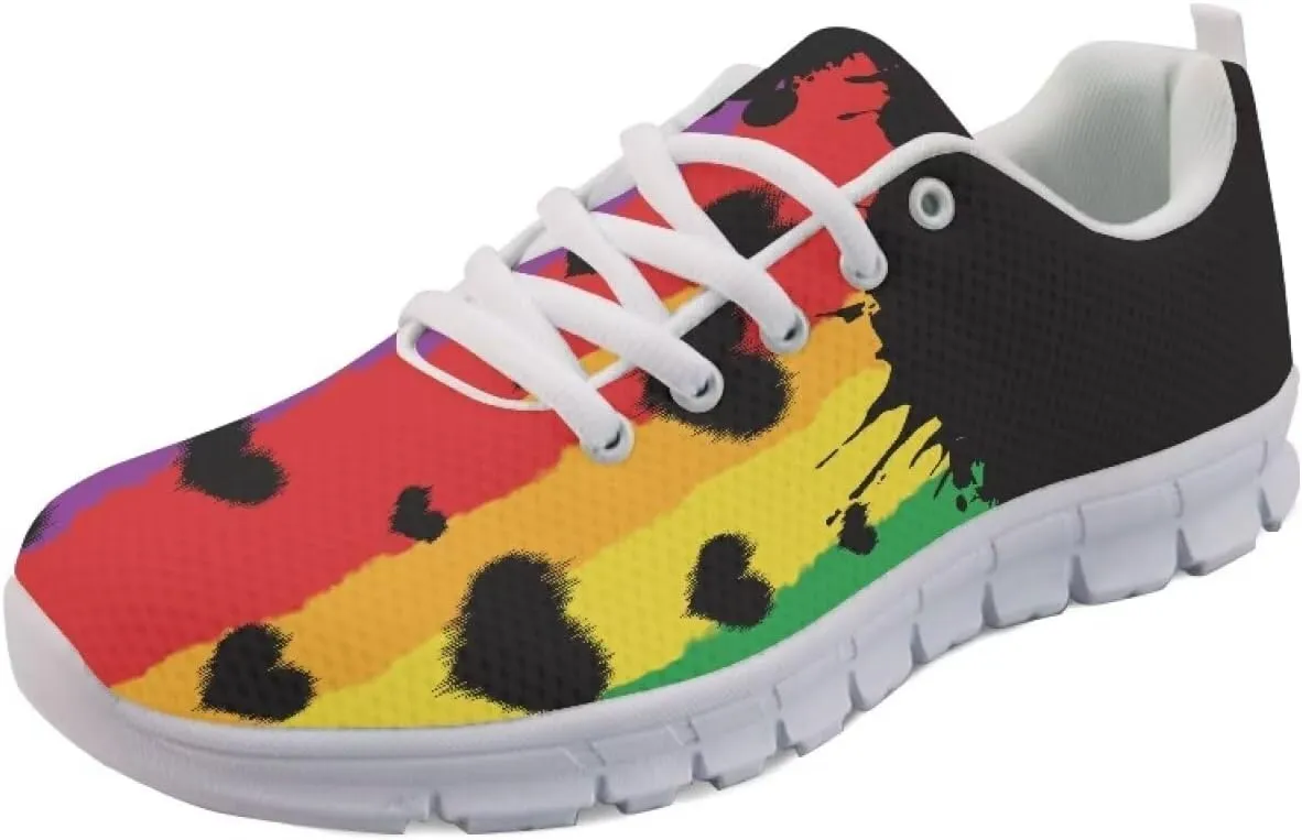 AmzPrint Colorful Walking Shoes White Sole LGBT Flag Rainbow Flag Pride Flag Print Shoes for Women Fashion Casual Sneakers
