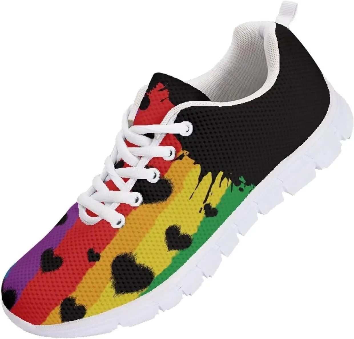 AmzPrint Colorful Walking Shoes White Sole LGBT Flag Rainbow Flag Pride Flag Print Shoes for Women Fashion Casual Sneakers