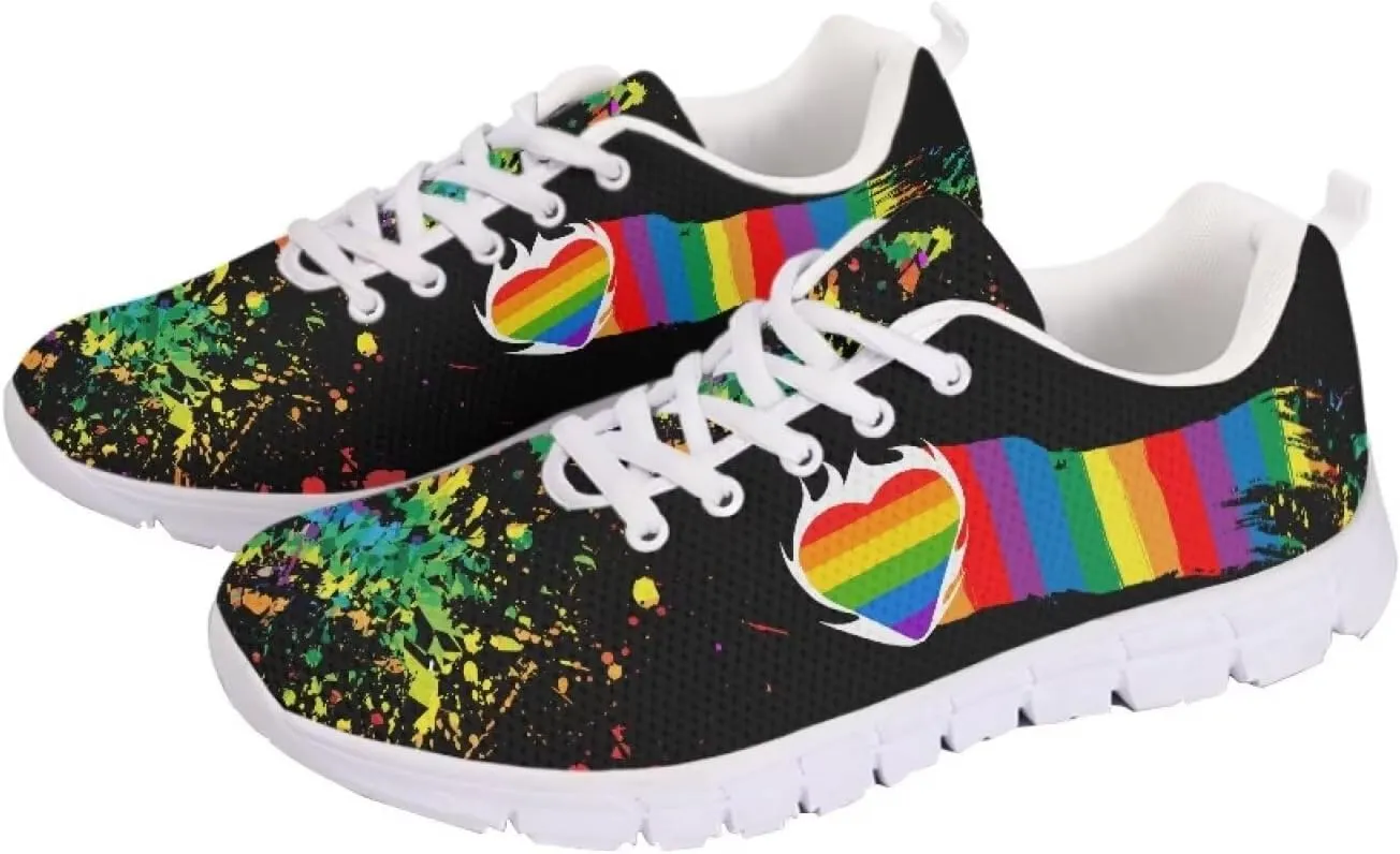 AmzPrint Colorful Walking Shoes White Sole LGBT Flag Rainbow Flag Pride Flag Print Shoes for Women Fashion Casual Sneakers