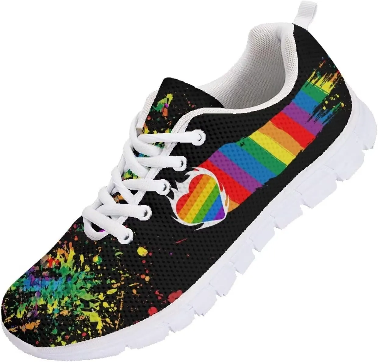 AmzPrint Colorful Walking Shoes White Sole LGBT Flag Rainbow Flag Pride Flag Print Shoes for Women Fashion Casual Sneakers