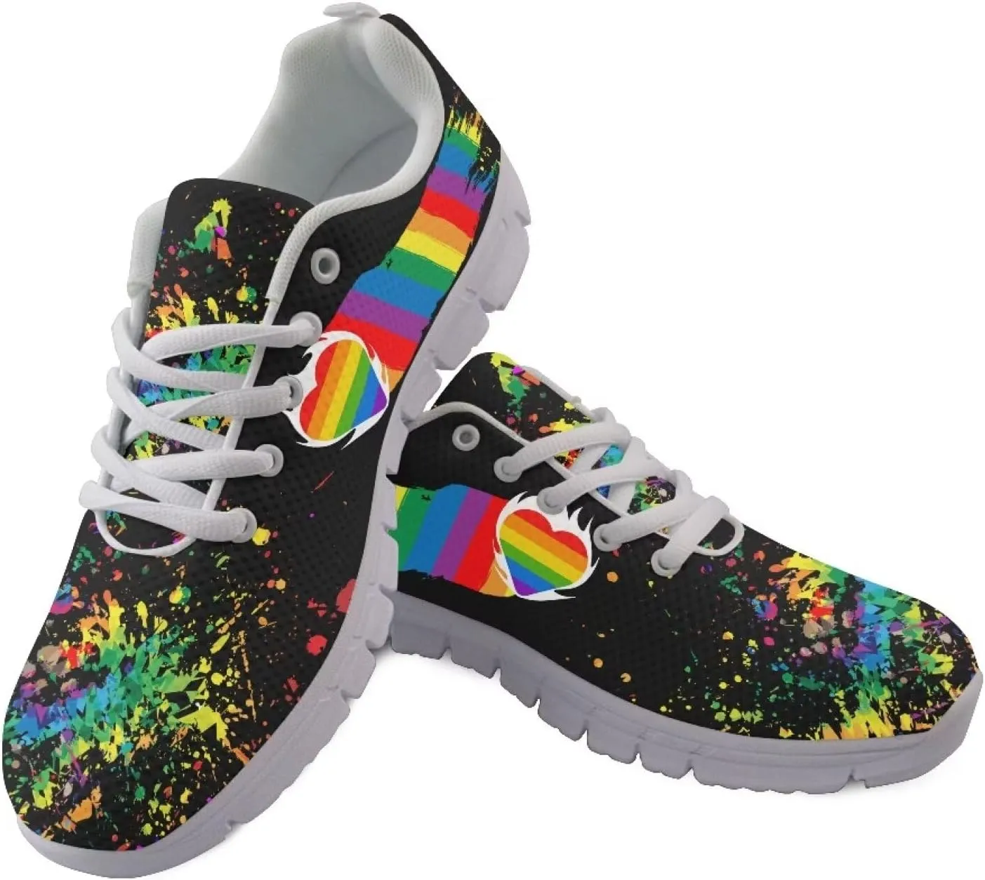 AmzPrint Colorful Walking Shoes White Sole LGBT Flag Rainbow Flag Pride Flag Print Shoes for Women Fashion Casual Sneakers