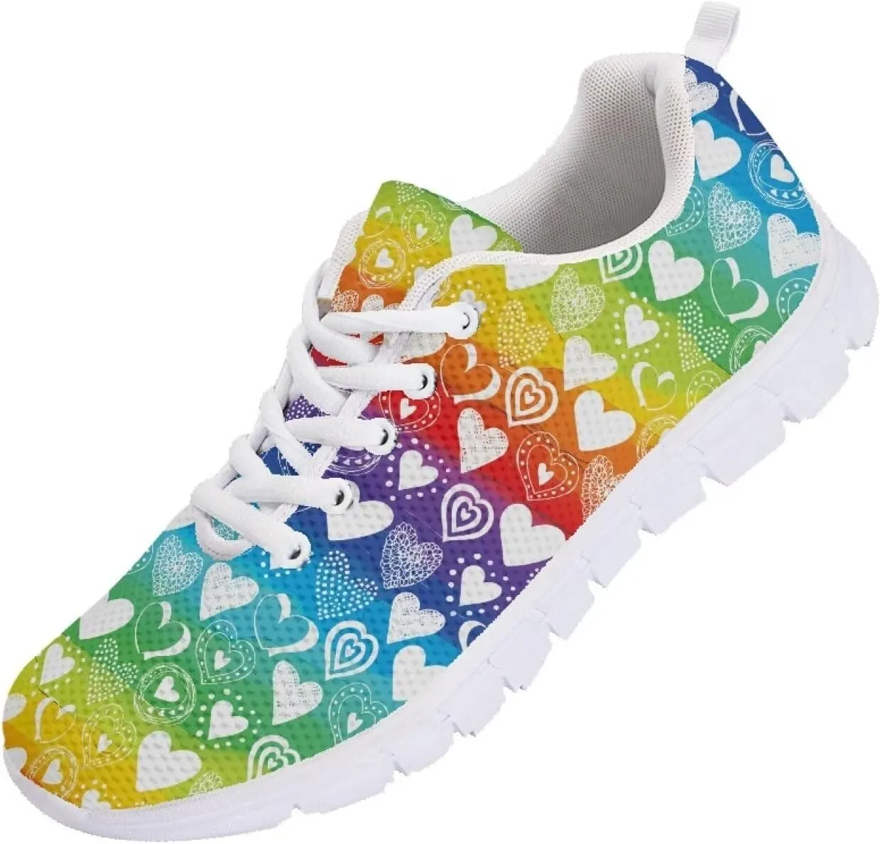 AmzPrint Colorful Walking Shoes White Sole LGBT Flag Rainbow Flag Pride Flag Print Shoes for Women Fashion Casual Sneakers