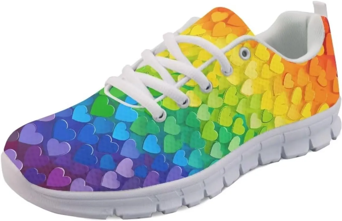 AmzPrint Colorful Walking Shoes White Sole LGBT Flag Rainbow Flag Pride Flag Print Shoes for Women Fashion Casual Sneakers