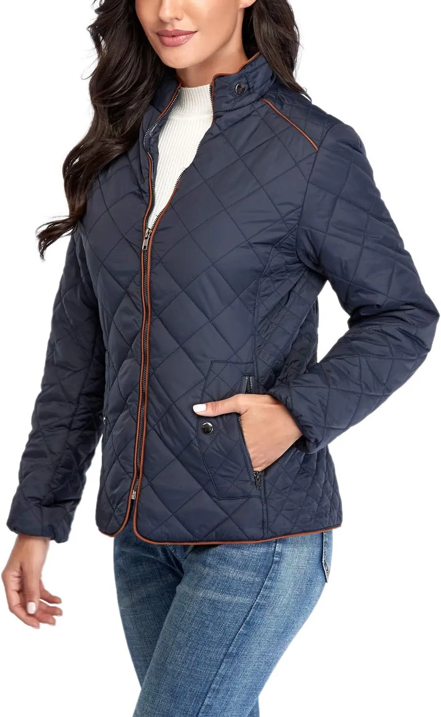 Anienaya Women's Lightweight Quilted Jacket Stand Collar Zip Warm Winter Coat Outwear w 2 Pockets