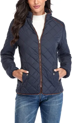 Anienaya Women's Lightweight Quilted Jacket Stand Collar Zip Warm Winter Coat Outwear w 2 Pockets
