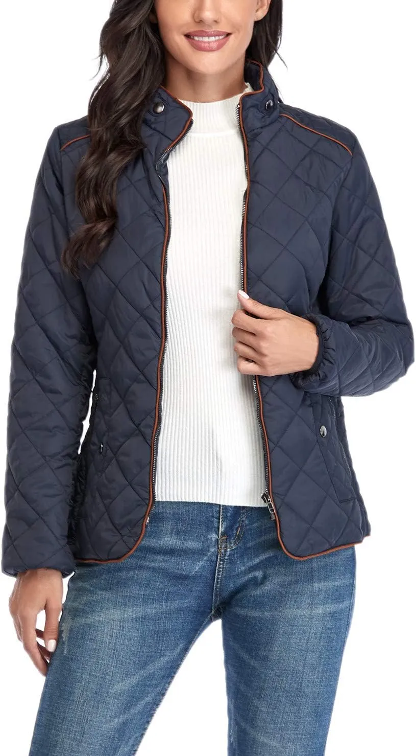 Anienaya Women's Lightweight Quilted Jacket Stand Collar Zip Warm Winter Coat Outwear w 2 Pockets
