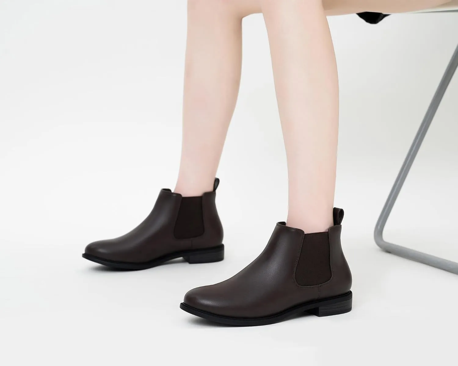 ANJOUFEMME Womens Fall Flat Chelsea Boots, Classic Comfortable Short Ankle Boots, Fashion Dress Booties