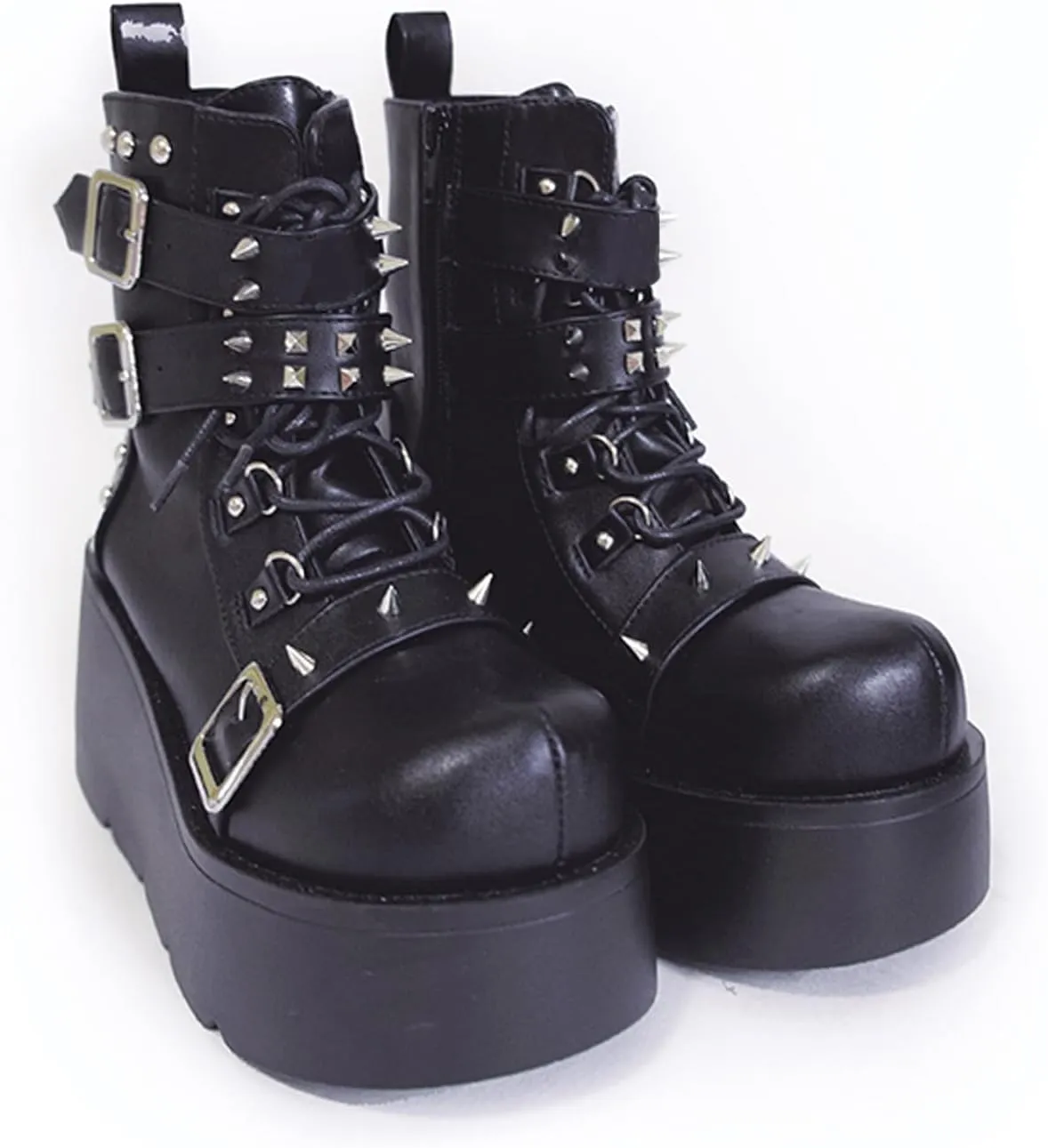 Ankle Boots for Women, Chunky Platform Boot, Goth Lace-up Combat Boots, Motorcycle Holographic Shoes