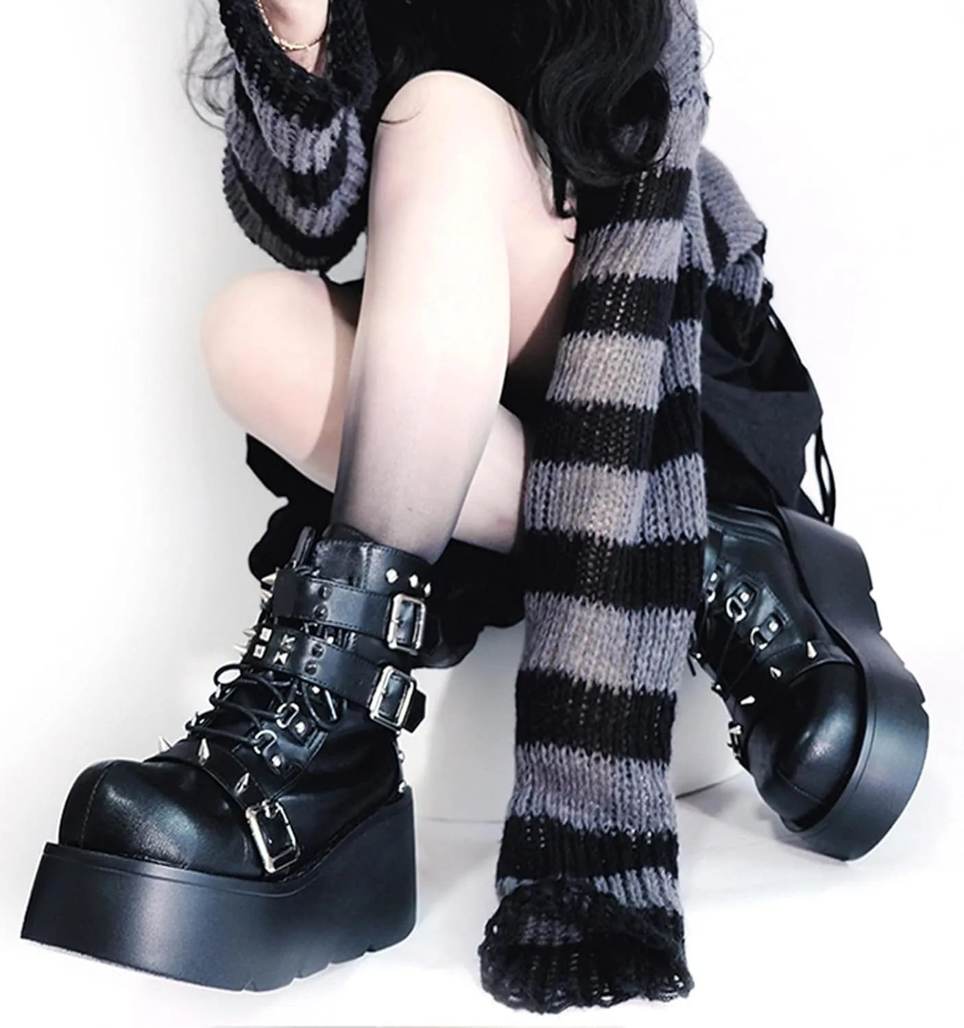 Ankle Boots for Women, Chunky Platform Boot, Goth Lace-up Combat Boots, Motorcycle Holographic Shoes