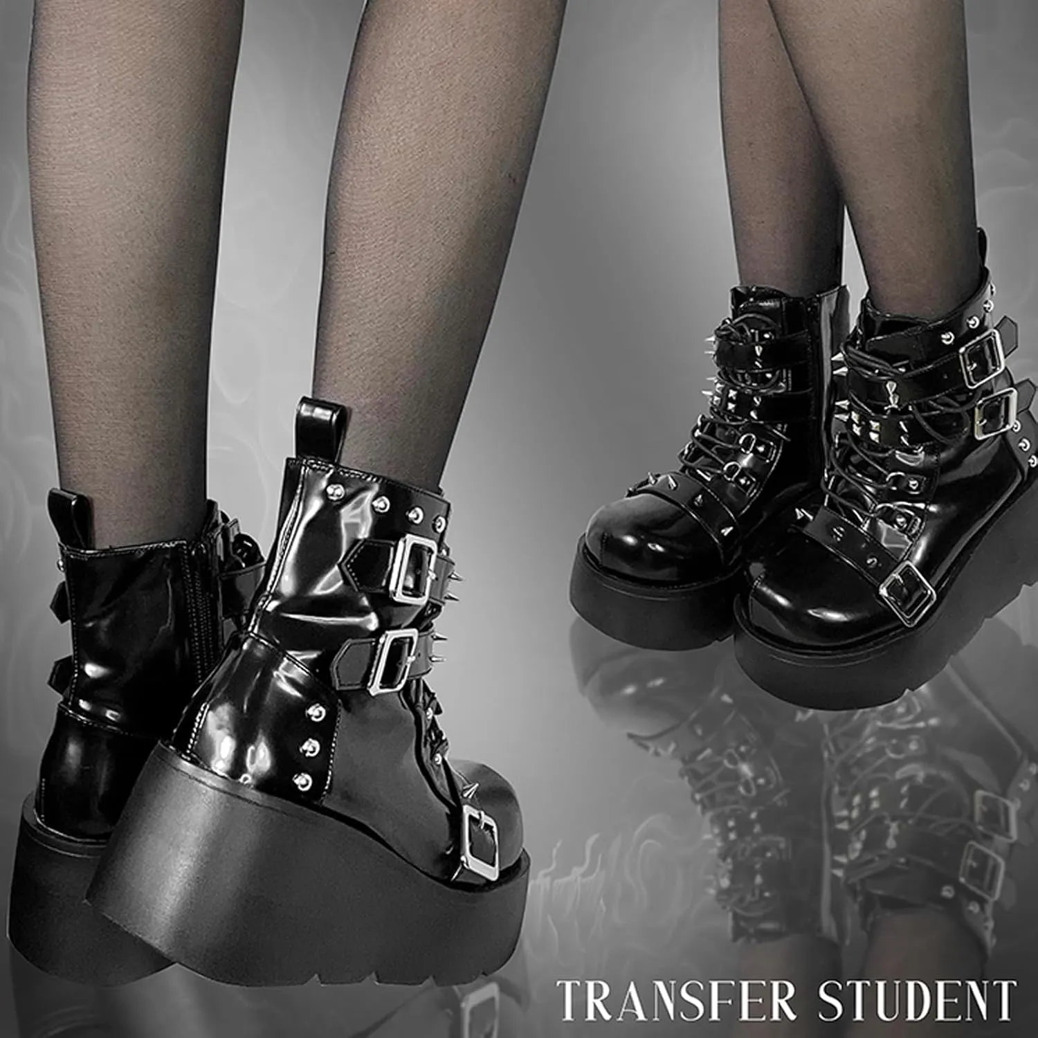 Ankle Boots for Women, Chunky Platform Boot, Goth Lace-up Combat Boots, Motorcycle Holographic Shoes