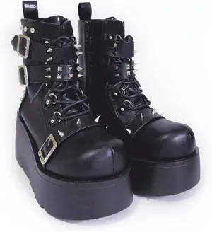 Ankle Boots for Women, Chunky Platform Boot, Goth Lace-up Combat Boots, Motorcycle Holographic Shoes