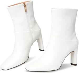 Ankle Boots for Women Square Toe Short Boots Side Zipper Low Heel Ankle Booties Fashion Comfort Dressy Lady Shoes