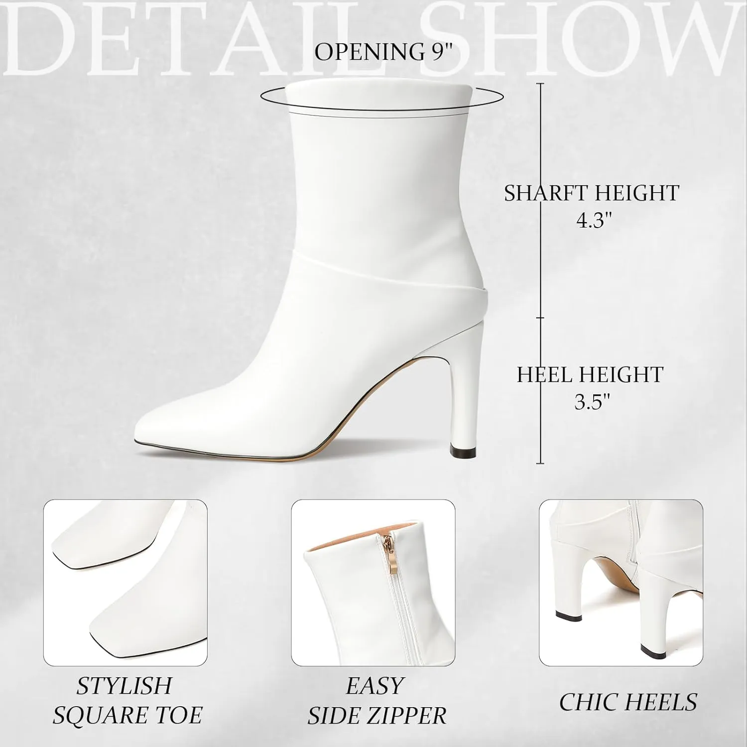 Ankle Boots for Women Square Toe Short Boots Side Zipper Low Heel Ankle Booties Fashion Comfort Dressy Lady Shoes