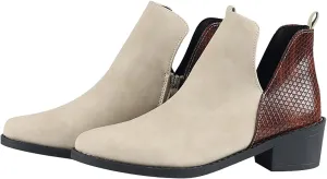 Ankle Boots Womens England Style Leather Splicing Chunky Heel Boots Pointed Toe Low Zipper Design Single Boots