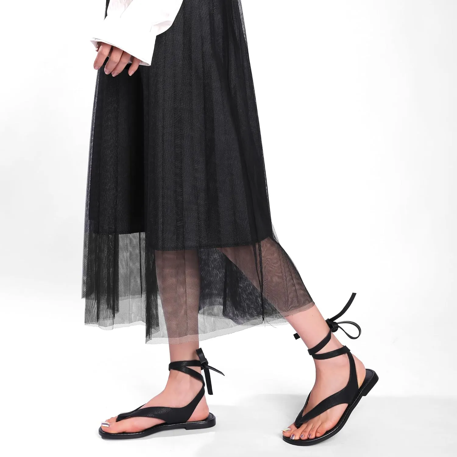 Ankle Strap Flat Sandals for Women Comfortable Lace Up T-Strap Slip on Flip Flops Flats Ladies Fashion Cute Thong Sandals Summer Soft Flip Flops Sandals