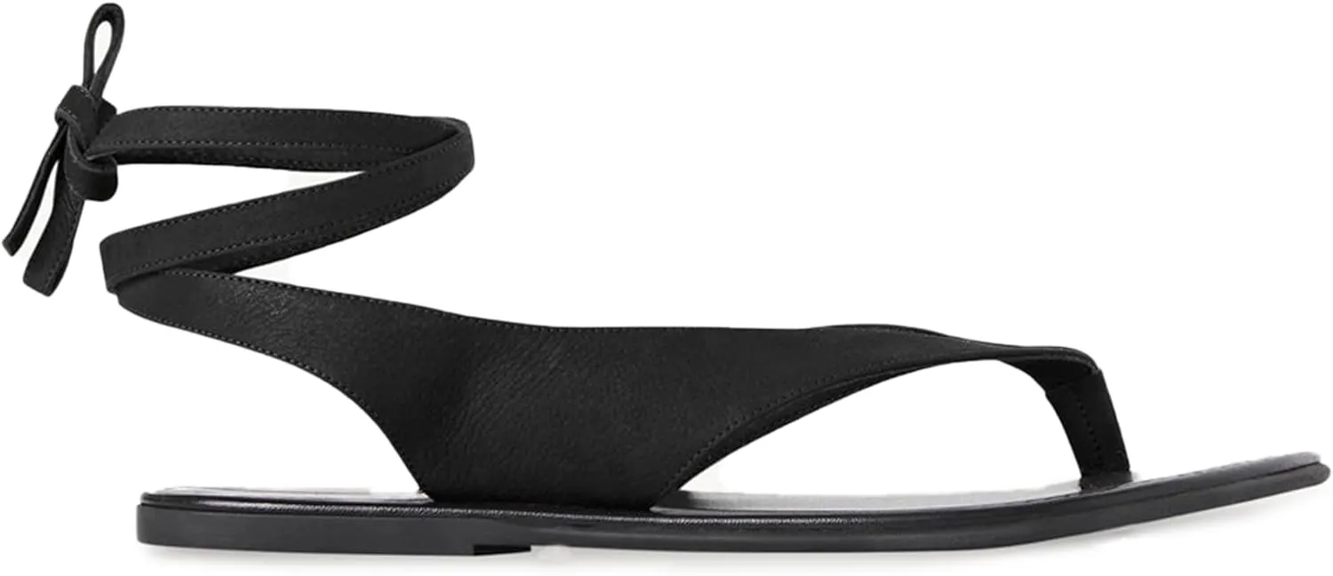 Ankle Strap Flat Sandals for Women Comfortable Lace Up T-Strap Slip on Flip Flops Flats Ladies Fashion Cute Thong Sandals Summer Soft Flip Flops Sandals
