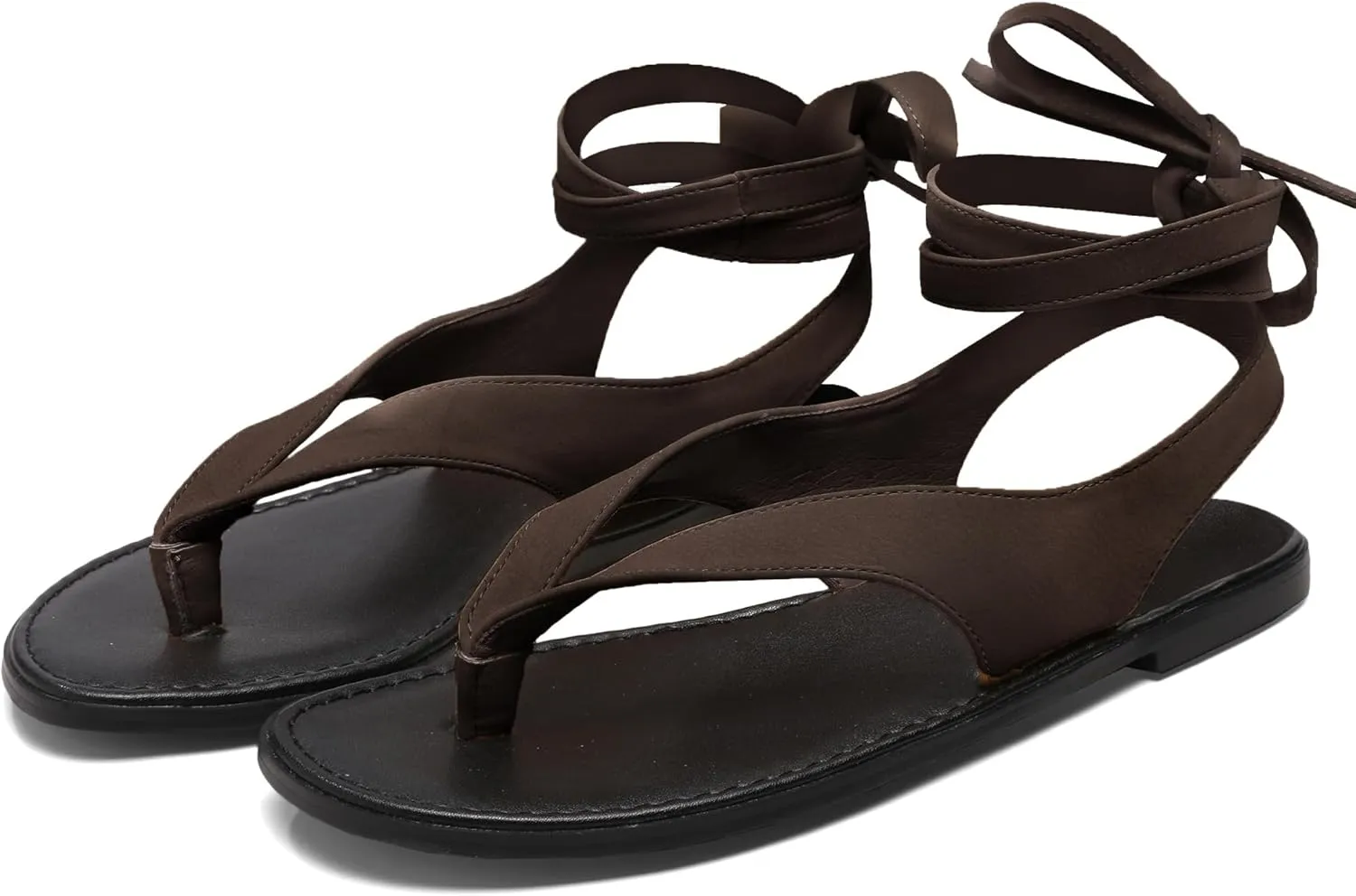 Ankle Strap Flat Sandals for Women Comfortable Lace Up T-Strap Slip on Flip Flops Flats Ladies Fashion Cute Thong Sandals Summer Soft Flip Flops Sandals