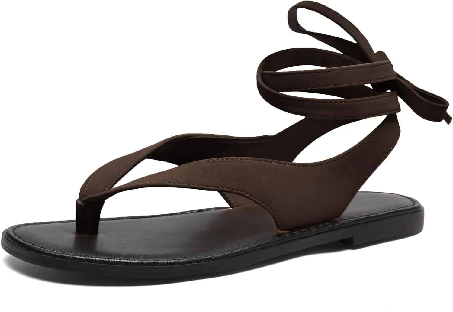 Ankle Strap Flat Sandals for Women Comfortable Lace Up T-Strap Slip on Flip Flops Flats Ladies Fashion Cute Thong Sandals Summer Soft Flip Flops Sandals