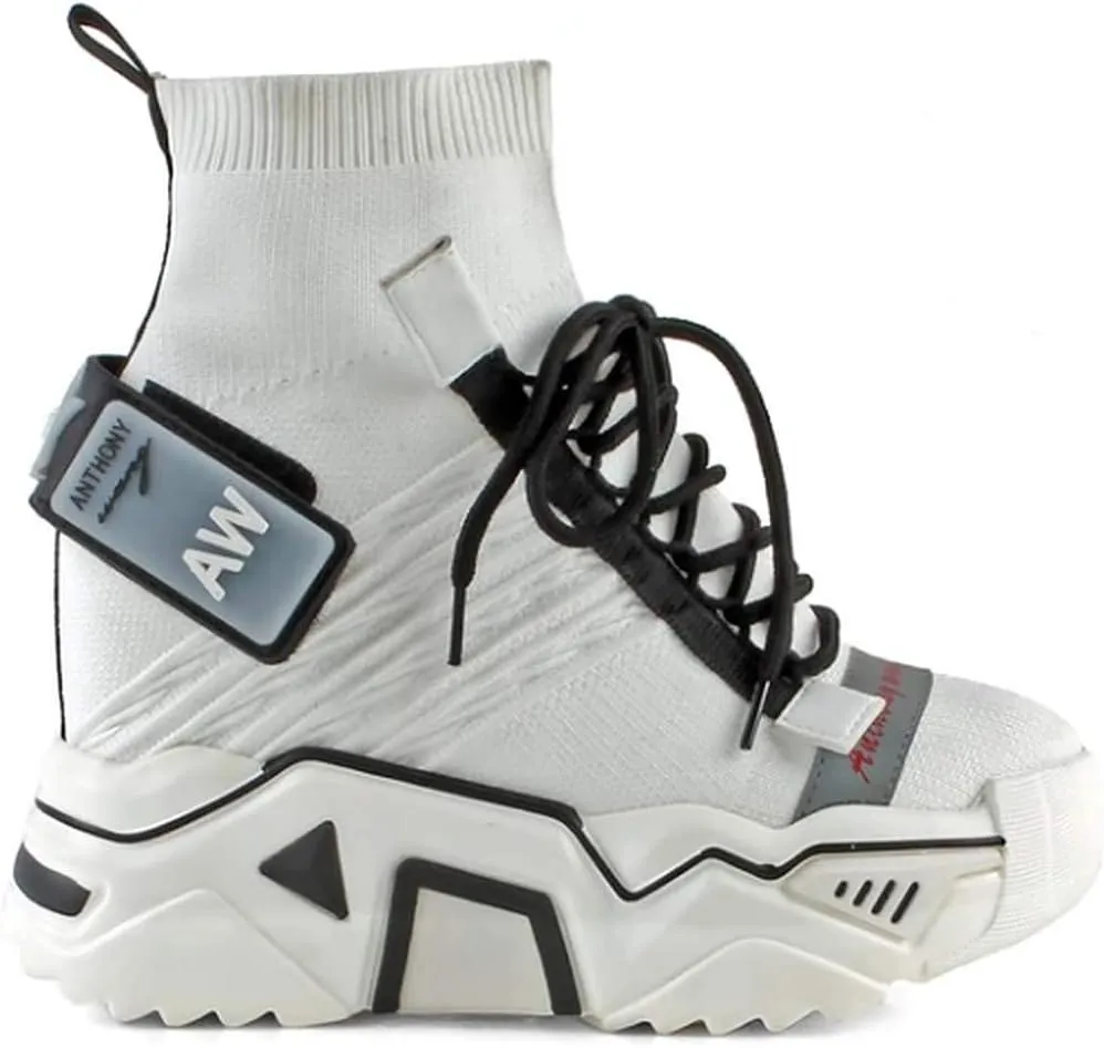 Anthony Wang Women's Retro Lace-Up Chunky Platform Extra High Hidden Wedge Fashion Sneaker-Damson-08