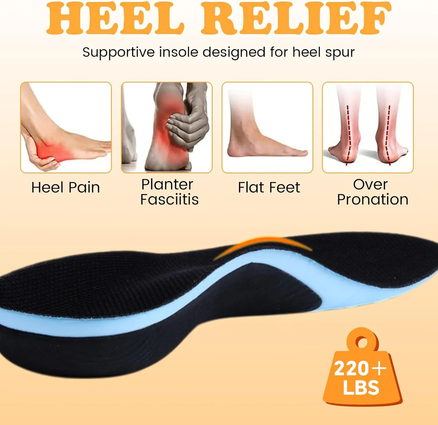 Anti-Fatigue Plantar Fasciitis Shoe Insoles Orthotic Arch Support Inserts for Women Men Flat Feet Work Boot Insoles for Arch Pain Relief (Mens 9-9.5/ Womens 11-11.5)
