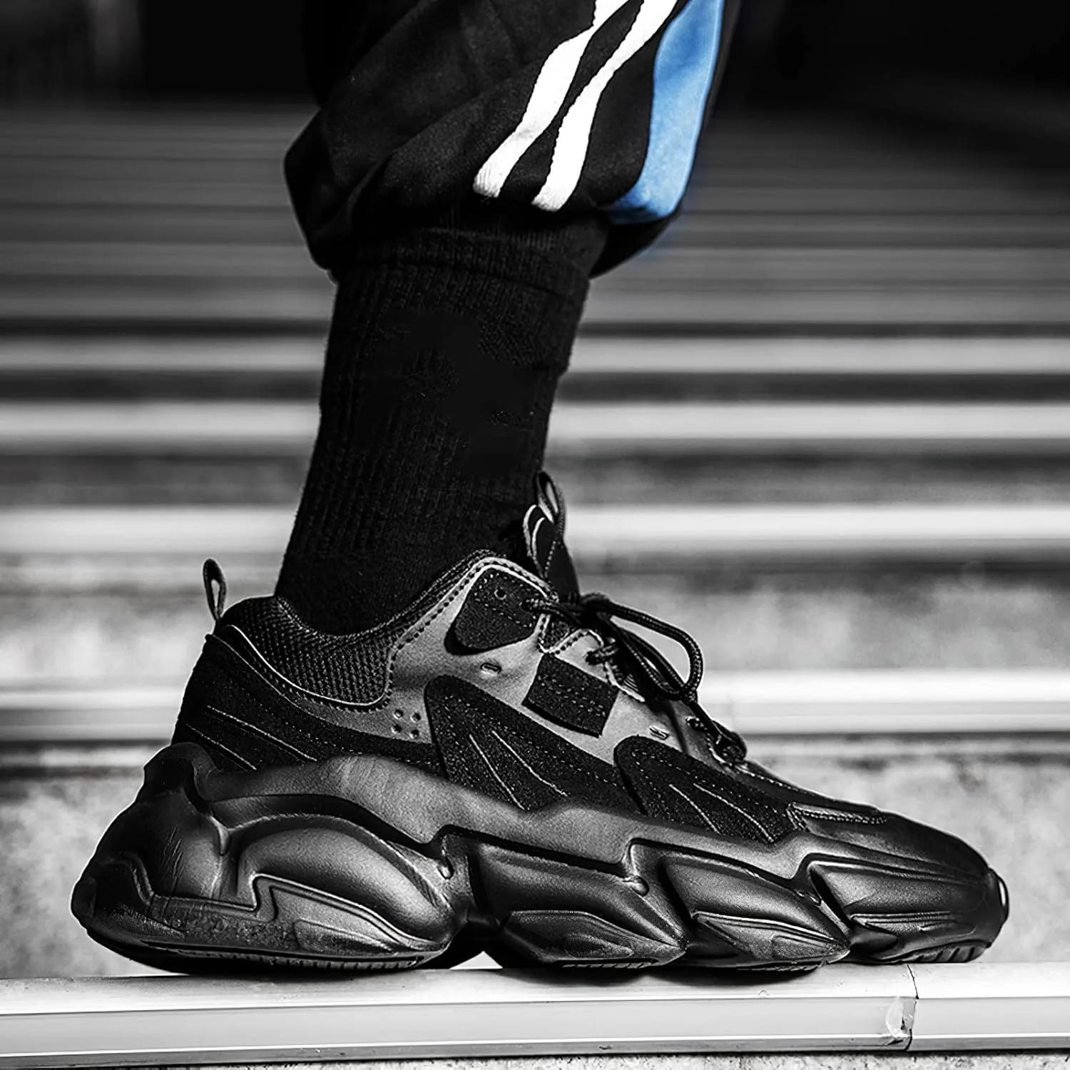 ANUFER Mens PU   Mesh Sport Shoes Fashion Chunky Sneakers Height Increasing Trainers Shoes