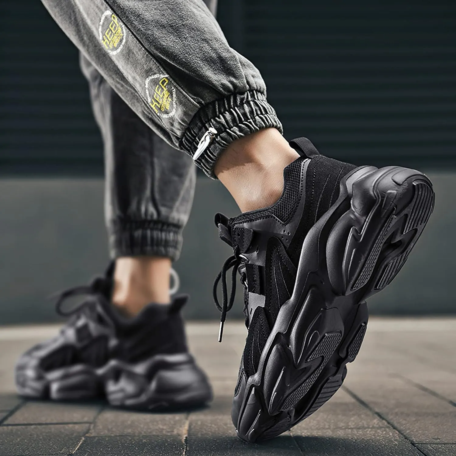ANUFER Mens PU   Mesh Sport Shoes Fashion Chunky Sneakers Height Increasing Trainers Shoes