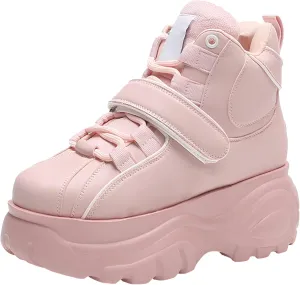 ANUFER Women's Goth Punk High/Low Top Platform Chunky Sneakers Lace Up Wedgel Heel Dad Shoes