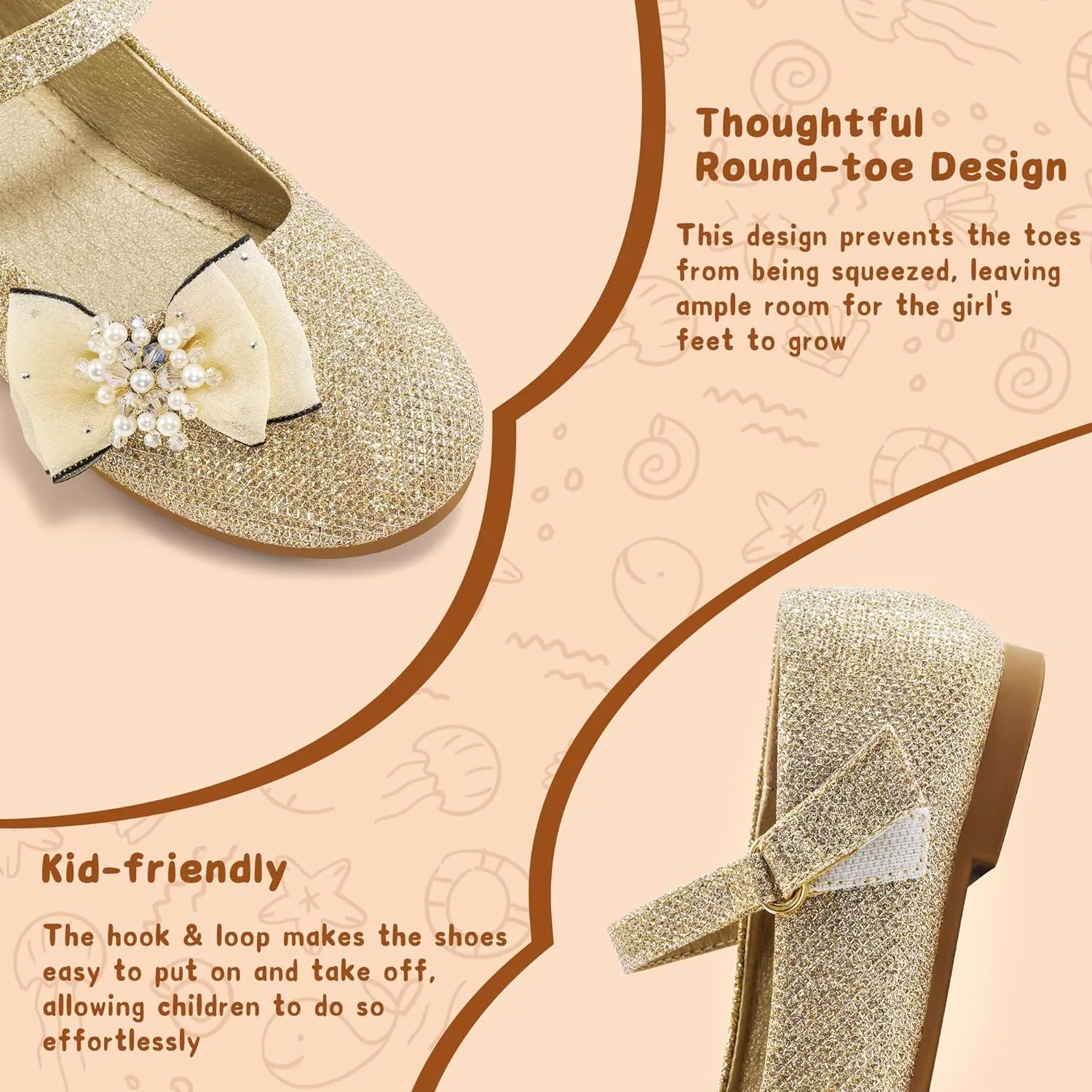 Aomigoct Girls Flats Dress Shoes: Little Kid Princess Ballerina Flats for Birthday Party - Girls Mary Jane Shoe for Wedding School