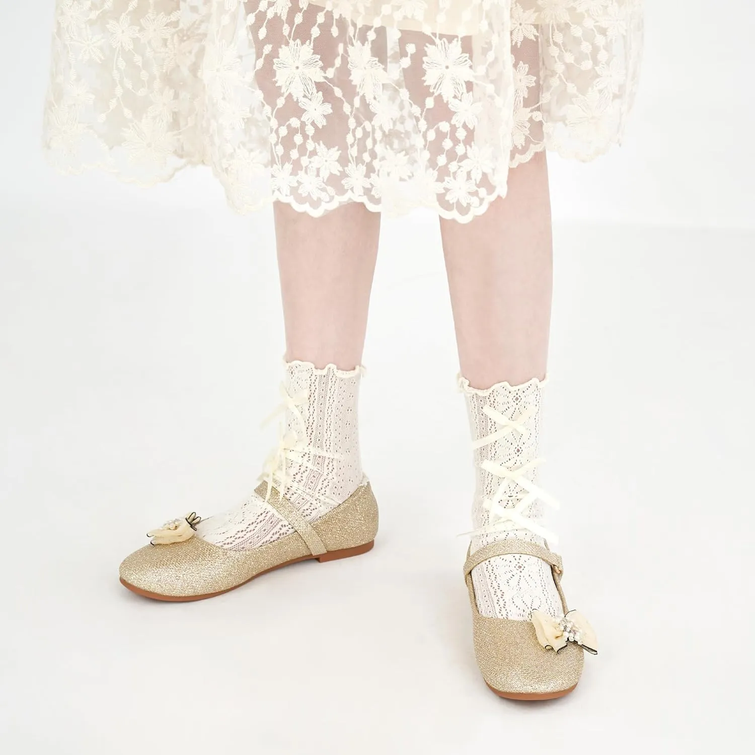 Aomigoct Girls Flats Dress Shoes: Little Kid Princess Ballerina Flats for Birthday Party - Girls Mary Jane Shoe for Wedding School