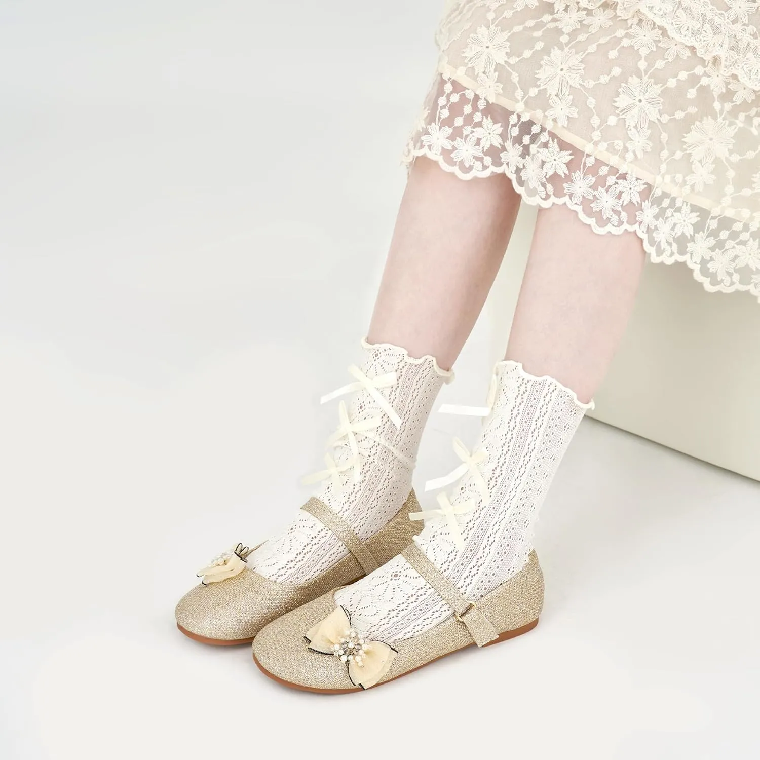 Aomigoct Girls Flats Dress Shoes: Little Kid Princess Ballerina Flats for Birthday Party - Girls Mary Jane Shoe for Wedding School