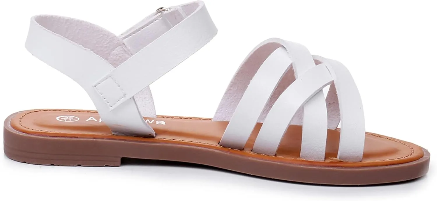 Apakowa Girls Sandals Open Toe Princess Flat Sandals Strappy Summer Shoes (Toddler/Little Kid/Big Kid)