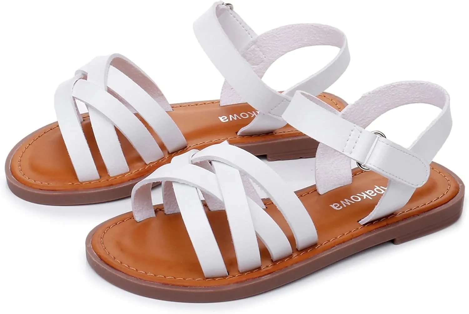Apakowa Girls Sandals Open Toe Princess Flat Sandals Strappy Summer Shoes (Toddler/Little Kid/Big Kid)