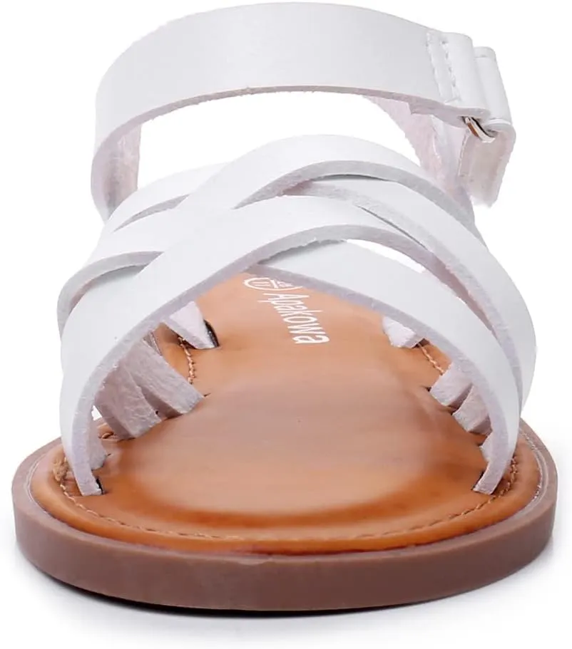 Apakowa Girls Sandals Open Toe Princess Flat Sandals Strappy Summer Shoes (Toddler/Little Kid/Big Kid)