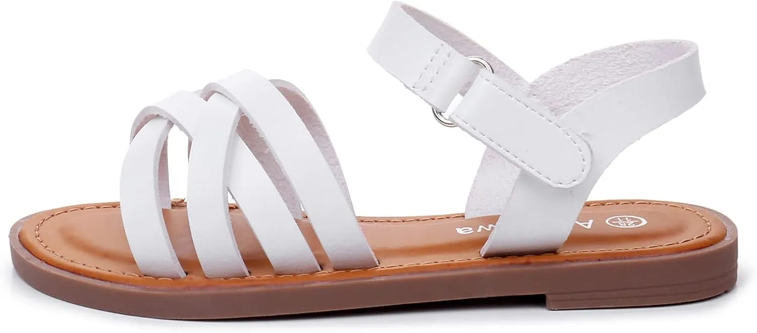 Apakowa Girls Sandals Open Toe Princess Flat Sandals Strappy Summer Shoes (Toddler/Little Kid/Big Kid)
