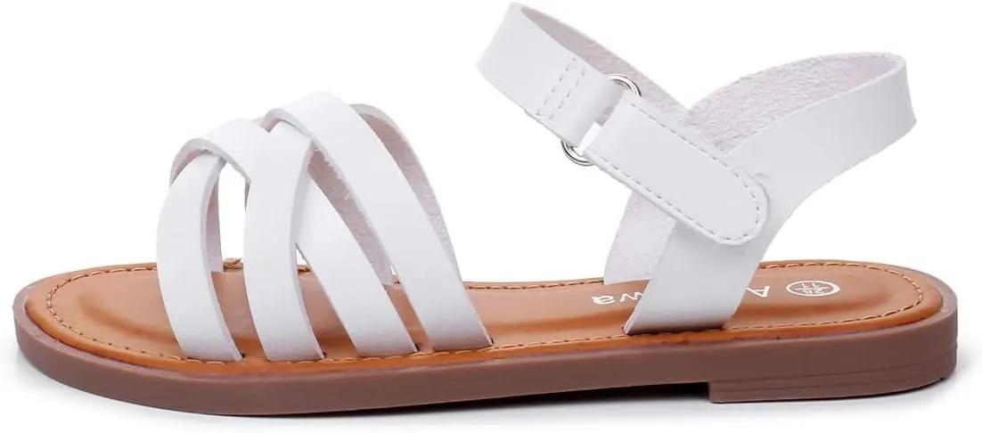 Apakowa Girls Sandals Open Toe Princess Flat Sandals Strappy Summer Shoes (Toddler/Little Kid/Big Kid)